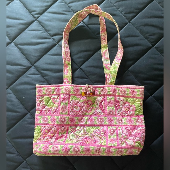 Vintage Vera Bradley pink and green small toggle tote bag - Picture 4 of 7